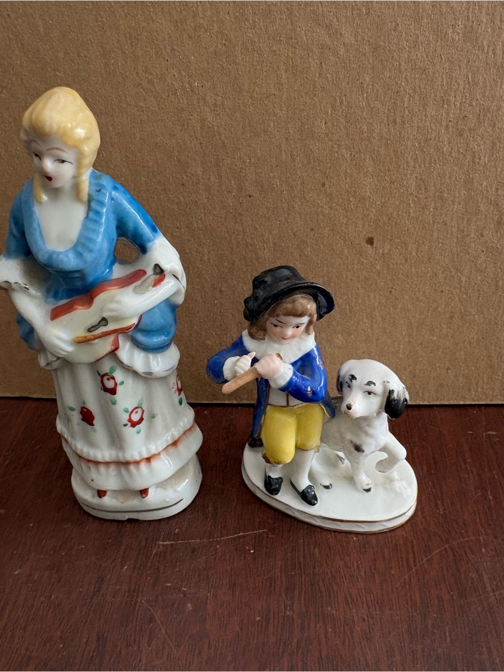 Porcelain Figurine Pair in Blue, Yellow and White. Erphilamsde in Germany